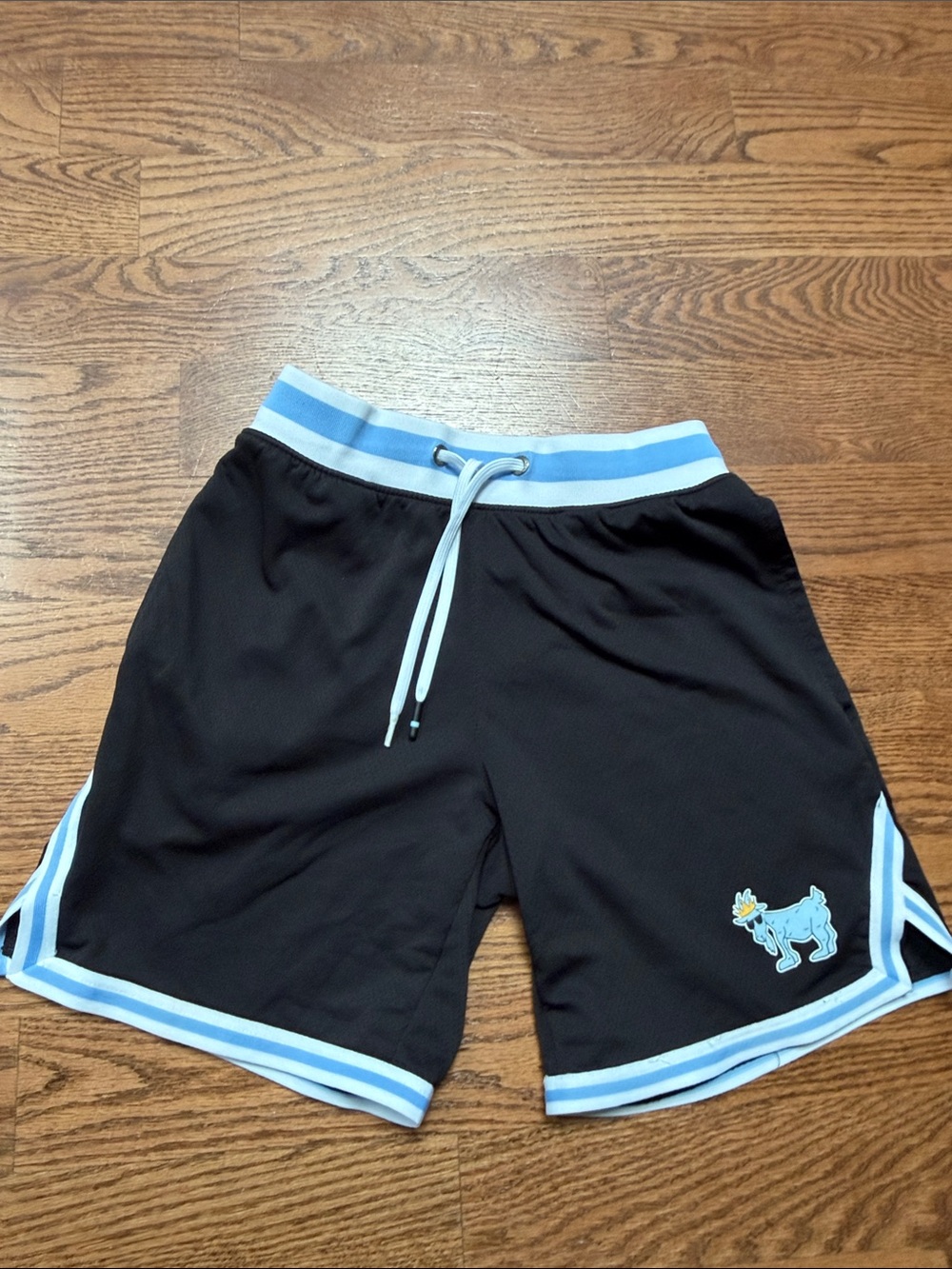 GOAT USA Men's Black Athletic Shorts with Light Blue Trim Size Small